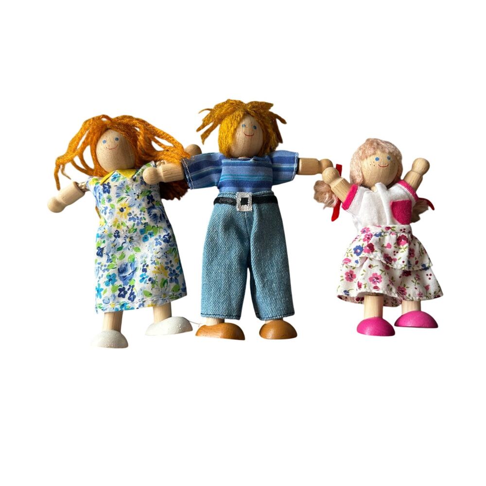 3 Vintage wooden posable dolls from Plan toys